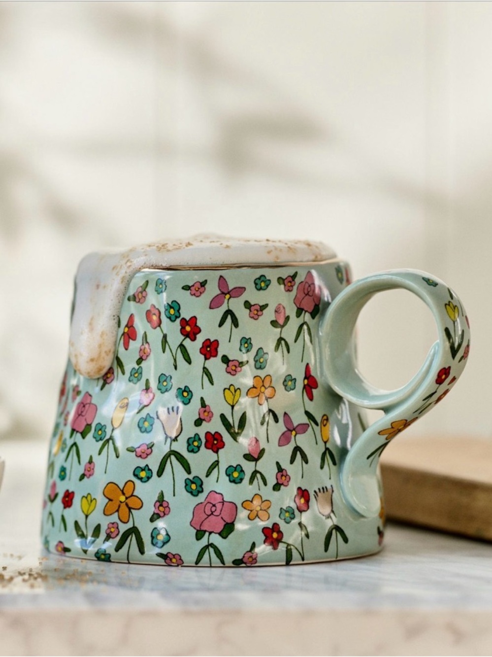 Anthropologie The Mud Fairy Blooming Hearts Stoneware 24K Gold Accent Mug New